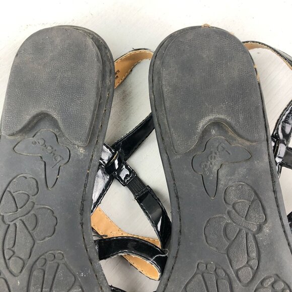 BOC Women's Size 9 Black Patent Open Toe Strappy Ankle Strap Buckle Flat Sandals - Picture 9 of 11